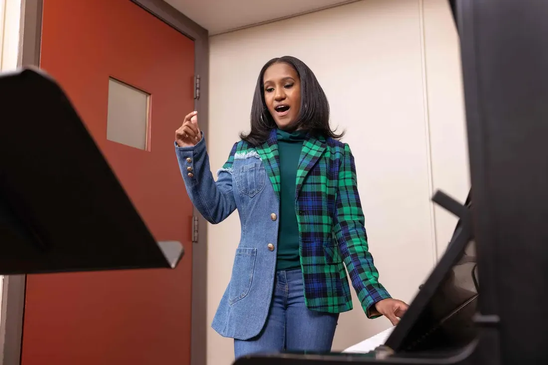 VPA Music student and Our Time Has Come Scholar Gabrielle Pinkney practices her vocal at Crouse College.